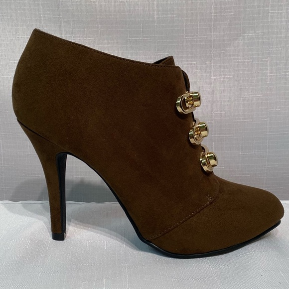 NWT Eva & Zoe Brown & Gold Valerie Stiletto Ankle Booties Boots Heels Size 6.5 M - Picture 9 of 16